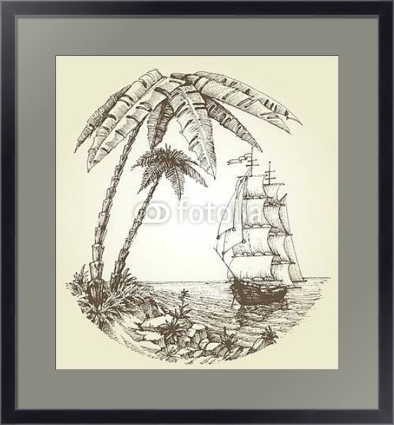 Постер Парусник на морском тропическом побережье с типом исполнения Под стеклом в багетной раме 221-01