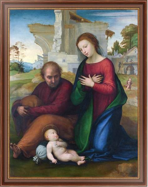 Постер Мадонна, поклоняющаяся младенцу со Святым Джозефом с типом исполнения На холсте в раме в багетной раме 35-M719P-83