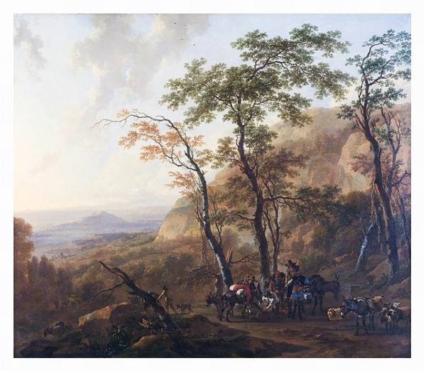 Постер Горный пейзаж с погонщиком с типом исполнения На холсте в раме в багетной раме 221-03