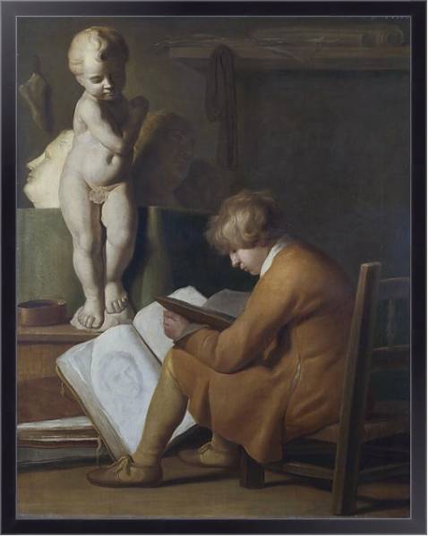 Постер Сидящий и рисующий мальчик с типом исполнения На холсте в раме в багетной раме 221-01