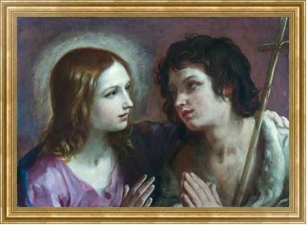 Постер Христос, обнимающий святого Иоанна-Крестителя с типом исполнения На холсте в раме в багетной раме NA033.1.051