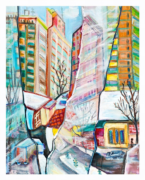Постер Город сквозь разбитое стекло с типом исполнения На холсте в раме в багетной раме 221-03