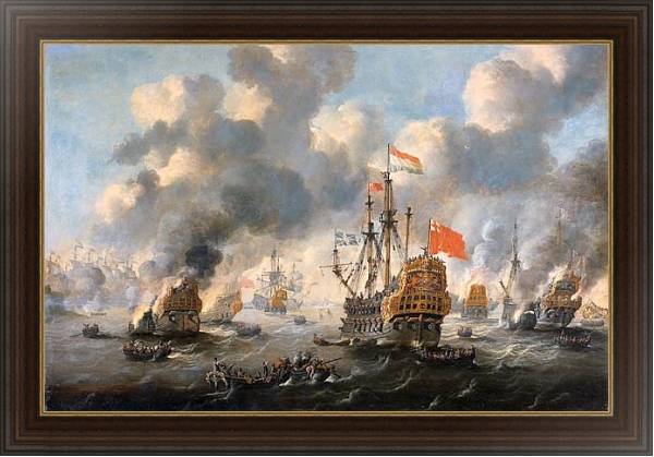 Постер The Dutch burn down the English fleet before Chatham с типом исполнения На холсте в раме в багетной раме 1.023.151