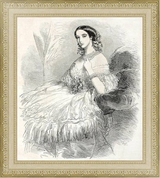 Постер Duchess of Alba old engraved portrait. Created by Janet-Lange, published on L'Illustration, Journal  с типом исполнения Акварель в раме в багетной раме 484.M48.725