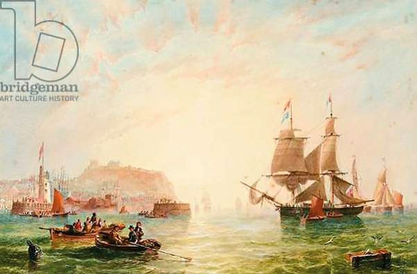 Постер A trading brig and other vessels off the entrance to Scarborough с типом исполнения На холсте без рамы