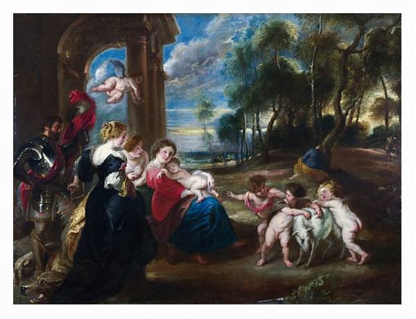 Постер Священная семья со Святыми на природе с типом исполнения На холсте в раме в багетной раме 221-03
