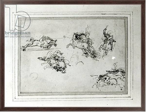 Постер Study of Horsemen in Combat, 1503-4 с типом исполнения На холсте в раме в багетной раме 221-02