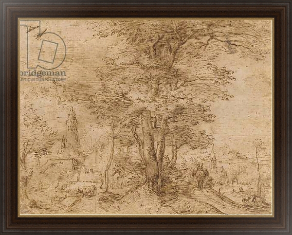 Постер A village with a group of trees and a mule, c.1552-54 с типом исполнения На холсте в раме в багетной раме 1.023.151