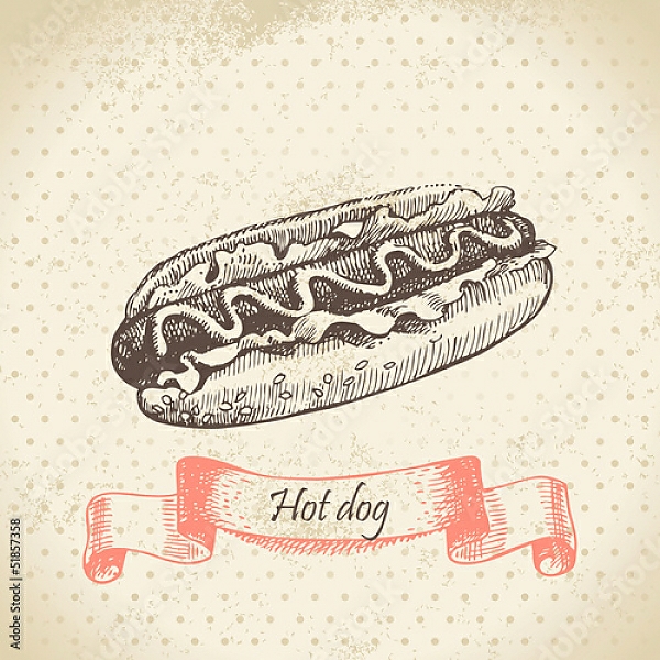 Постер Иллюстрация с хот-догом с типом исполнения На холсте без рамы