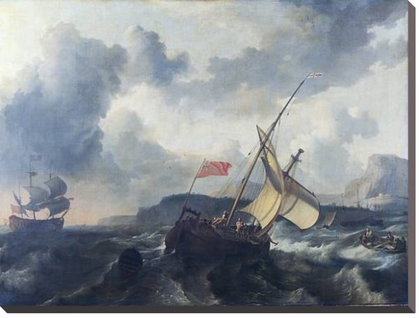 Постер Английское судно в бурном море с типом исполнения На холсте без рамы