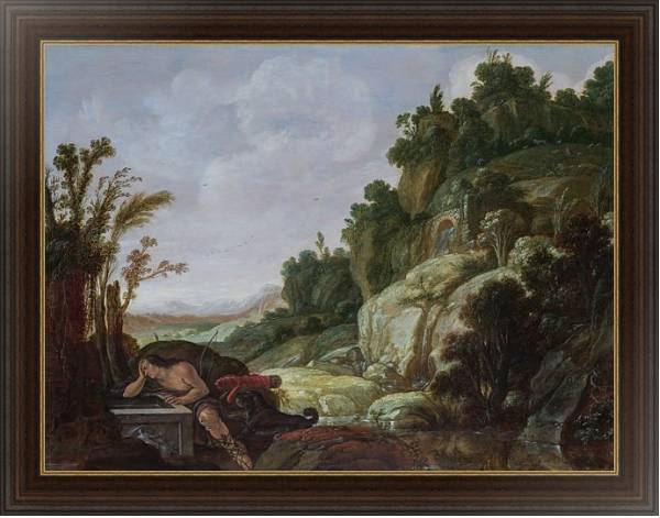 Постер Горный пейзаж с Нарциссом с типом исполнения На холсте в раме в багетной раме 1.023.151