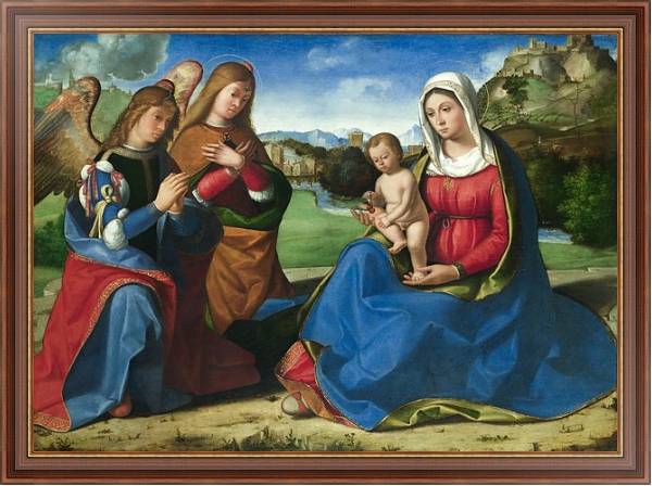 Постер Дева Мария и младенец с двумя ангелами с типом исполнения На холсте в раме в багетной раме 35-M719P-83
