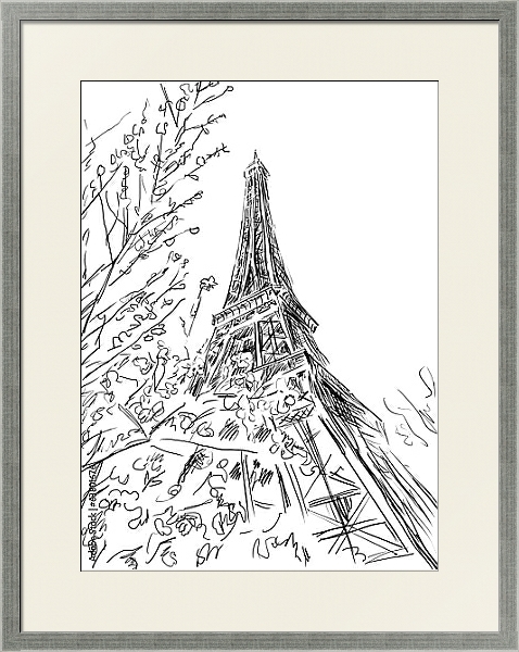 Постер Париж в Ч/Б рисунках #6 с типом исполнения Под стеклом в багетной раме 1727.2510