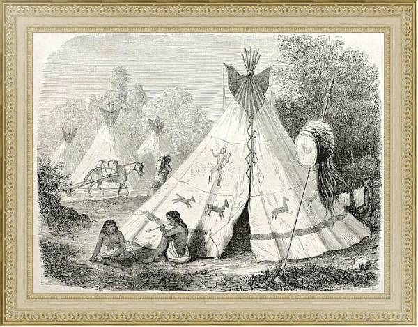 Постер Tepee in Comanche native American camp. Created by Duveaux. Published on Le Tour du Monde, Paris, 18 с типом исполнения Акварель в раме в багетной раме 484.M48.725