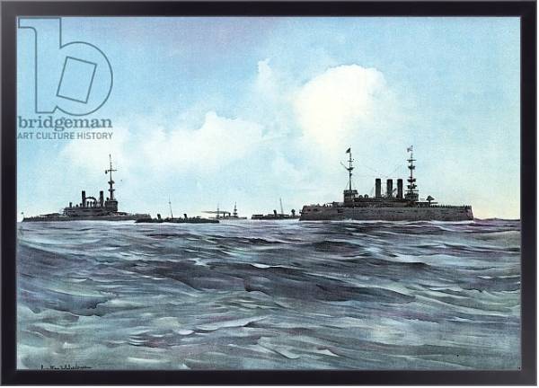 Постер The Indiana and New York Flanked and Guarded by Torpedo-Boats and Cruisers с типом исполнения На холсте в раме в багетной раме 221-01