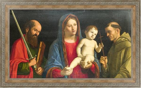 Постер Дева Мария с ребенком со святыми Павлом и Франсисом с типом исполнения На холсте в раме в багетной раме 484.M48.310