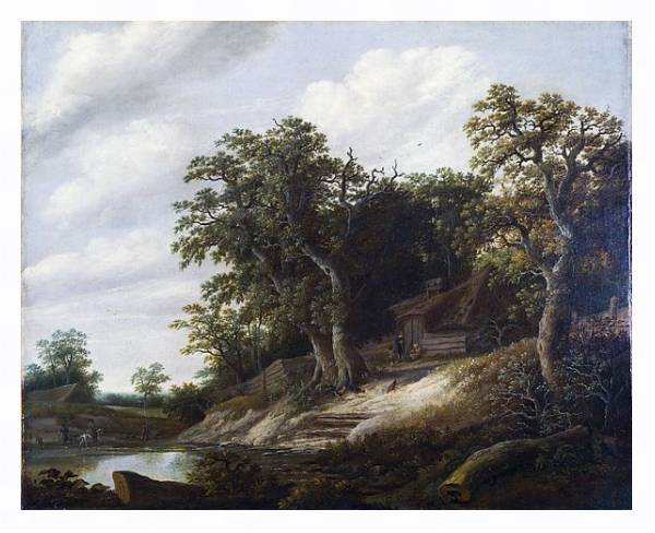 Постер Домик на берегу потока среди деревьев с типом исполнения На холсте в раме в багетной раме 221-03