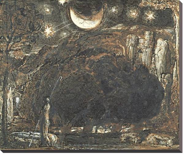 Постер A Shepherd and his Flock under the Moon and Stars, c.1827 с типом исполнения На холсте без рамы