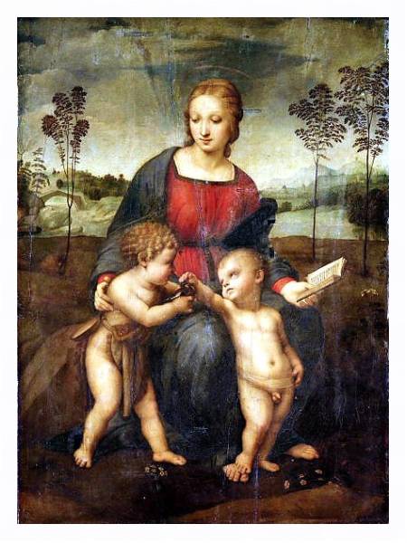 Постер Мадонна со щеглом. Мария с младенцем и Иоанном Крестителем с типом исполнения На холсте в раме в багетной раме 221-03