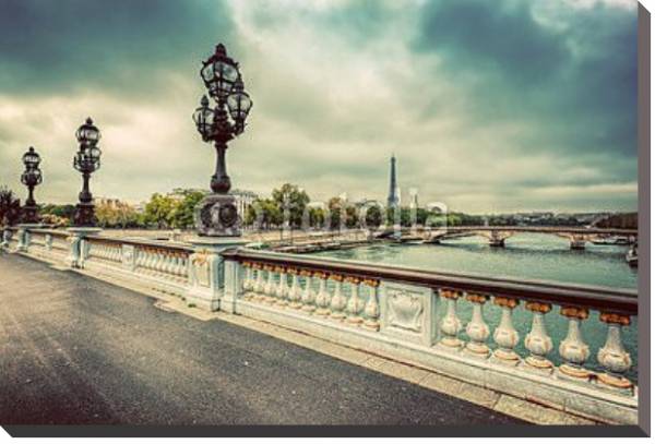 Постер Париж, Франция. Мост через Сену с типом исполнения На холсте без рамы