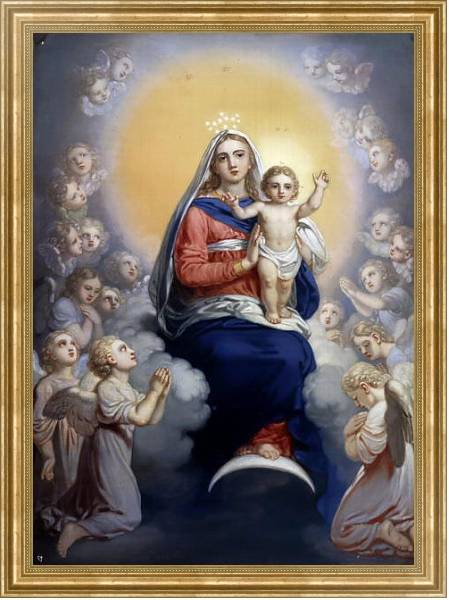 Постер Богоматерь с младенцем в сонме ангелов с типом исполнения На холсте в раме в багетной раме NA033.1.051