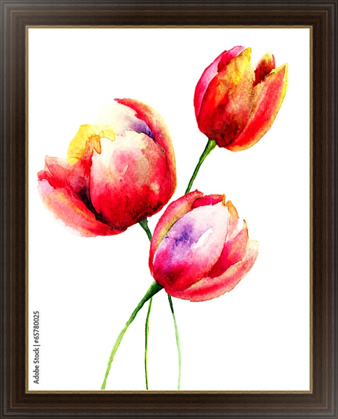 Постер Акварель. Красные тюльпаны с типом исполнения На холсте в раме в багетной раме 1.023.151