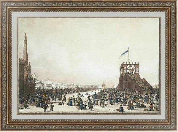 Постер Масленичное гуляние с катанием с гор на Царском лугу в Санкт-Петербурге с типом исполнения На холсте в раме в багетной раме 595.M52.330
