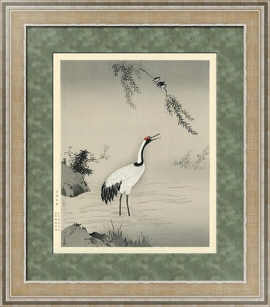 Постер Традиционный портрет красивого японского журавля с типом исполнения Акварель в раме в багетной раме 485.M40.584