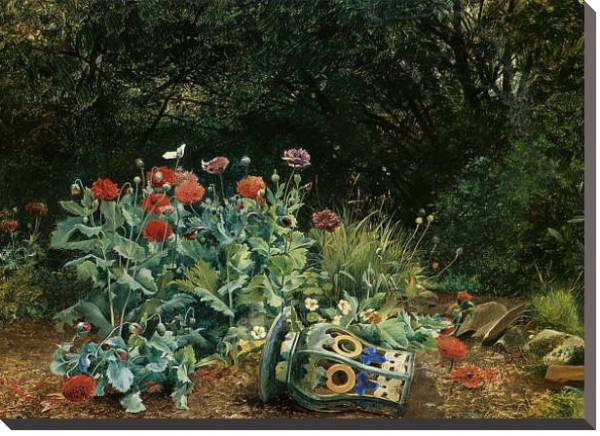 Постер Летние цветы в тихом уголке сада с типом исполнения На холсте без рамы