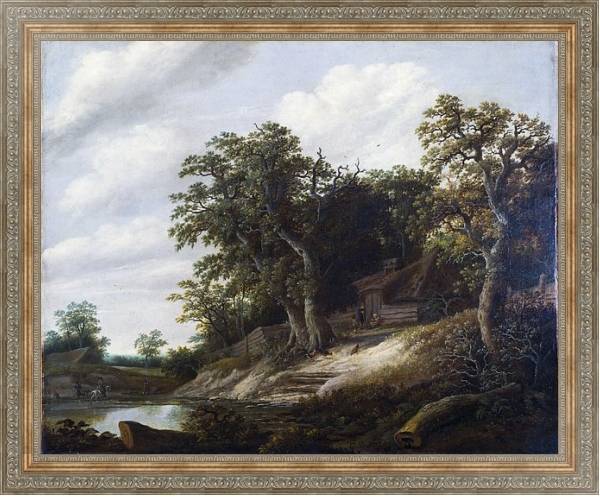 Постер Домик на берегу потока среди деревьев с типом исполнения На холсте в раме в багетной раме 484.M48.310