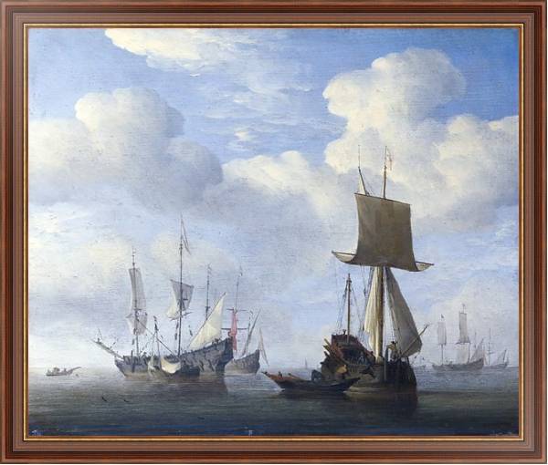 Постер Английский и голландский корабль на приколе с типом исполнения На холсте в раме в багетной раме 35-M719P-83