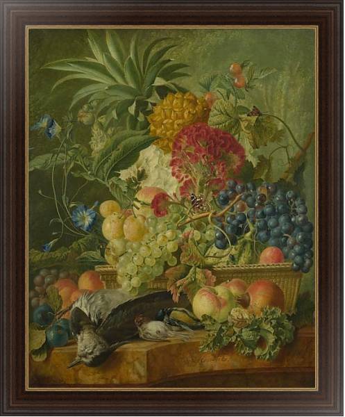 Постер Фрукты, цветы и мертвые птицы с типом исполнения На холсте в раме в багетной раме 1.023.151