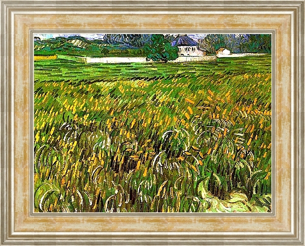 Постер Пшеничное поле в Овере и белый дом с типом исполнения На холсте в раме в багетной раме NA053.0.115