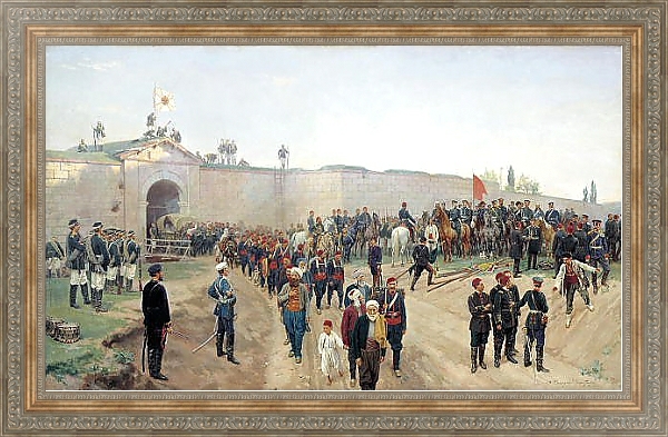 Постер Сдача крепости Никополь 4 июля 1877 года. 1883 с типом исполнения На холсте в раме в багетной раме 484.M48.310