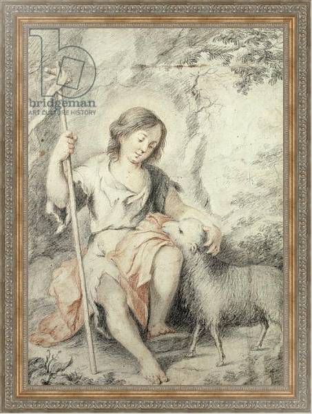 Постер The Young John the Baptist with the Lamb in a Rocky Landscape с типом исполнения На холсте в раме в багетной раме 484.M48.310