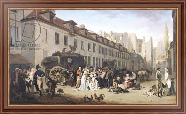 Постер The Arrival of a Stagecoach at the Terminus, rue Notre-Dame-des-Victoires, Paris, 1803 с типом исполнения На холсте в раме в багетной раме 35-M719P-83