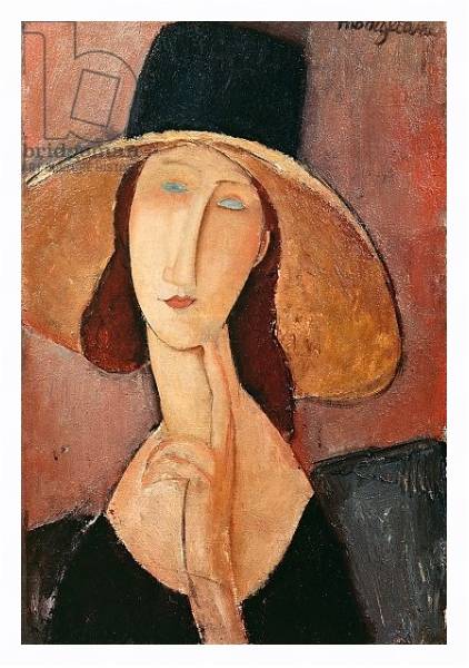 Постер Portrait of Jeanne Hebuterne in a large hat, c.1918-19 с типом исполнения На холсте в раме в багетной раме 221-03