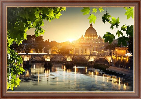 Постер Рим, Вид на Ватикан через Тибр с типом исполнения На холсте в раме в багетной раме 35-M719P-83
