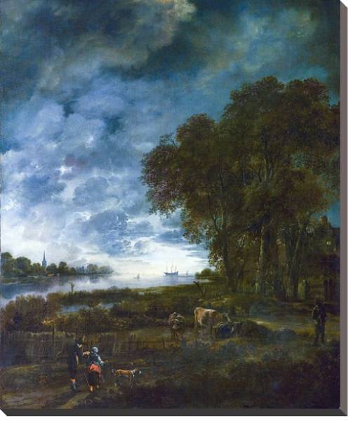 Постер Вечерний пейзаж с рекой с типом исполнения На холсте без рамы