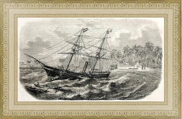 Постер Malabar wreck on Ceylon coast. Created by Lebreton, published on L'Illustration, Journal Universel,  с типом исполнения Акварель в раме в багетной раме 484.M48.725