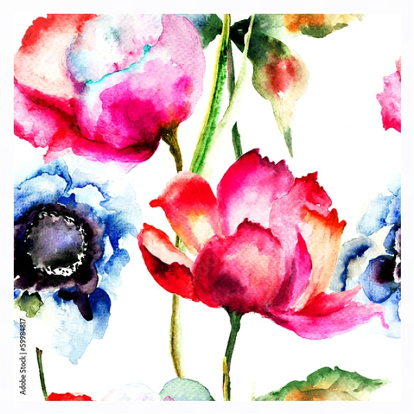 Постер Акварель. Цветы с типом исполнения На холсте в раме в багетной раме 221-03