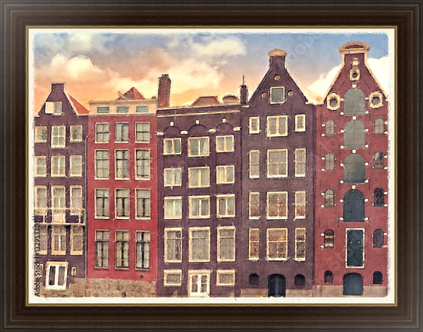 Постер Торговые дома Амстердама с типом исполнения На холсте в раме в багетной раме 1.023.151