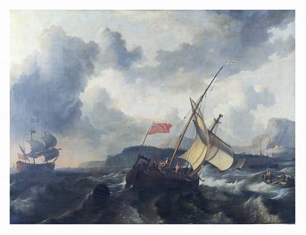 Постер Английское судно в бурном море с типом исполнения На холсте в раме в багетной раме 221-03