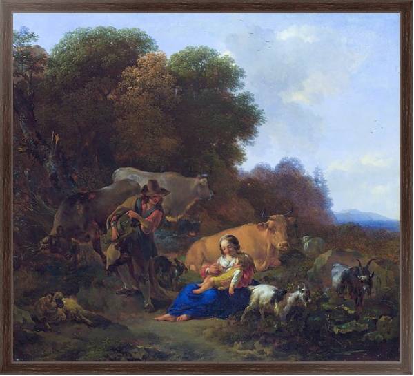 Постер Крестьянин, играющий с женщиной и ребенком с типом исполнения На холсте в раме в багетной раме 221-02