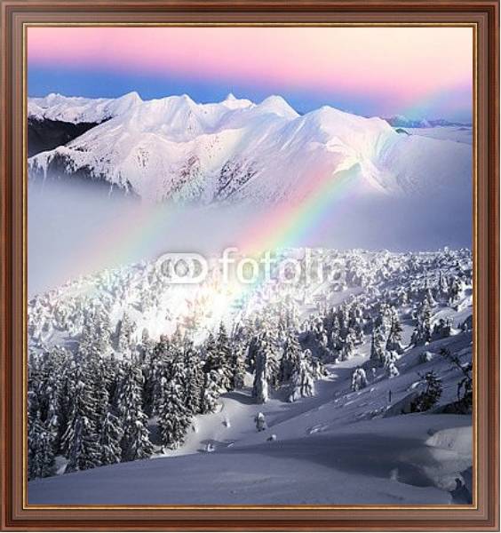 Постер Радуга в снежных горах с типом исполнения На холсте в раме в багетной раме 35-M719P-83