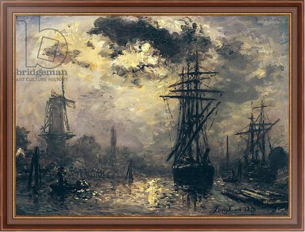 Постер View of the Port, or The Windmills in Rotterdam, 1870 с типом исполнения На холсте в раме в багетной раме 35-M719P-83