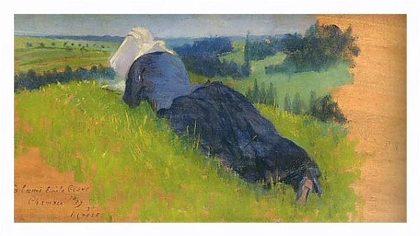 Постер Крестьянка на траве с типом исполнения На холсте в раме в багетной раме 221-03