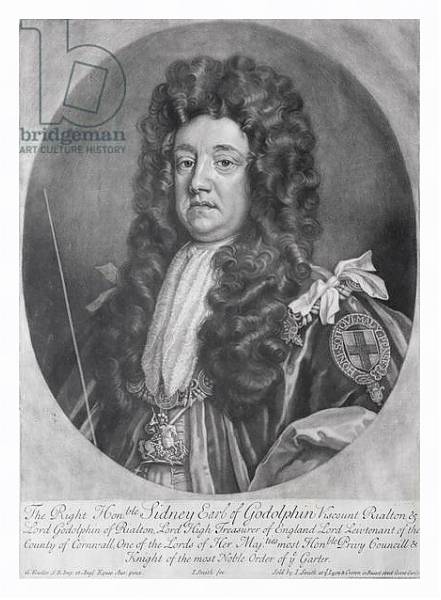 Постер Portrait of Sidney Godolphin 1st Earl of Godolphin engraved and published by John Smith 1707 с типом исполнения На холсте в раме в багетной раме 221-03