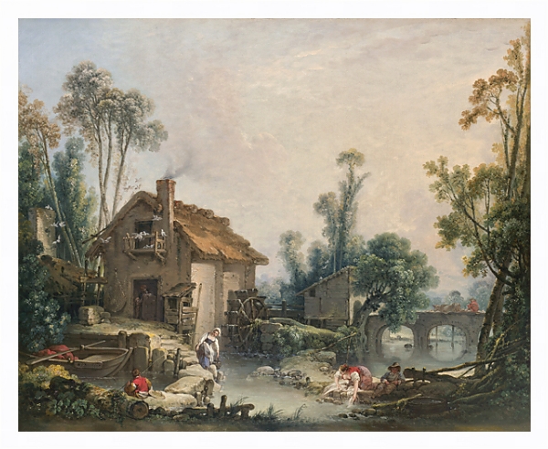 Постер Пейзаж с водяной мельницей с типом исполнения На холсте в раме в багетной раме 221-03