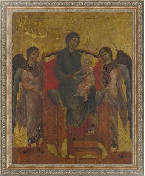 Постер Дева Мария с ребенком, окруженная двумя ангелами с типом исполнения На холсте в раме в багетной раме 484.M48.310